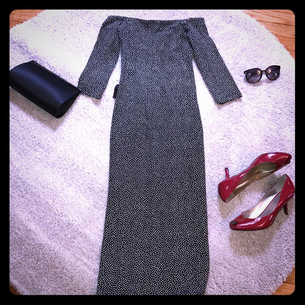 Zara black and white shoulder dress